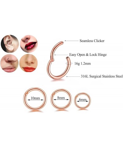 3-6 Pcs 20G 18G 16G Hypoallergenic Nose Rings 316l Surgical Steel Septum Jewelry Hinged Segment Ring Body Piercing Nose Hoop ...