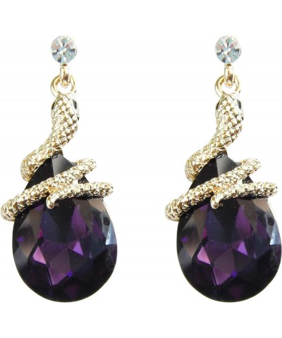 18k Gold Plated Crystal Multicolor Pear Shape Zircon Snake Drop Dangle Earrings Purple $9.85 Earrings