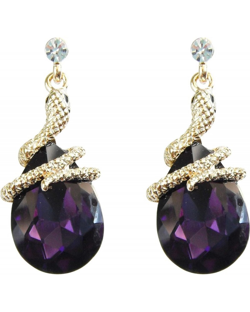 18k Gold Plated Crystal Multicolor Pear Shape Zircon Snake Drop Dangle Earrings Purple $9.85 Earrings