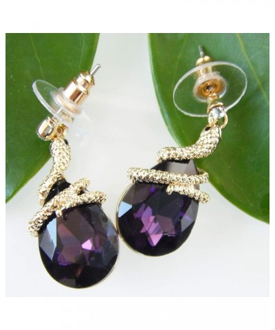 18k Gold Plated Crystal Multicolor Pear Shape Zircon Snake Drop Dangle Earrings Purple $9.85 Earrings