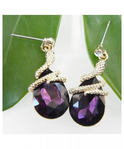 18k Gold Plated Crystal Multicolor Pear Shape Zircon Snake Drop Dangle Earrings Purple $9.85 Earrings