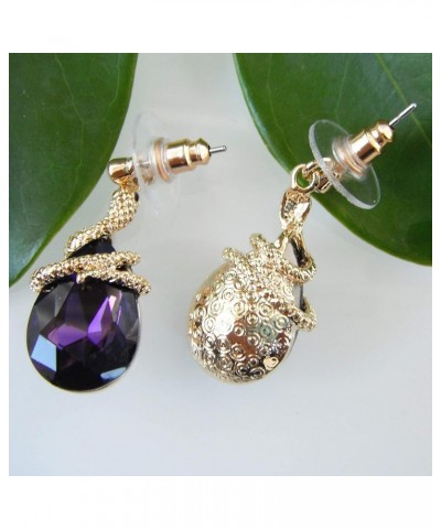 18k Gold Plated Crystal Multicolor Pear Shape Zircon Snake Drop Dangle Earrings Purple $9.85 Earrings