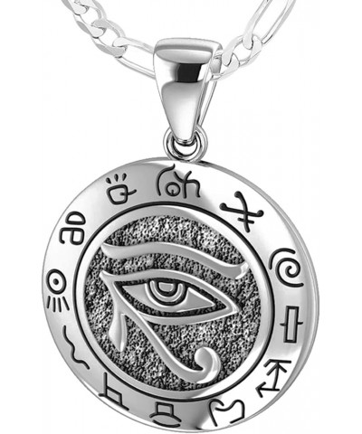 Ladies 925 Sterling Silver Eye of Horus with Zodiac Polished Finish Pendant Necklace, 18in to 24in 24in, 2.6mm Figaro Chain $...