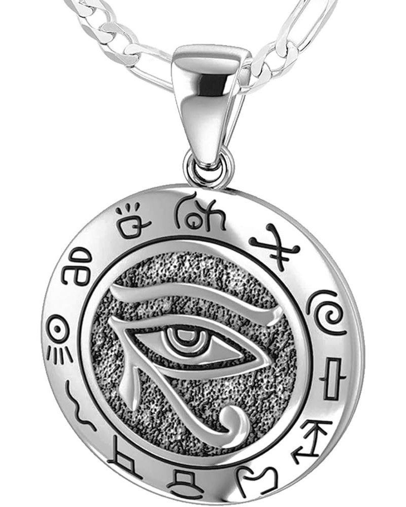 Ladies 925 Sterling Silver Eye of Horus with Zodiac Polished Finish Pendant Necklace, 18in to 24in 24in, 2.6mm Figaro Chain $...