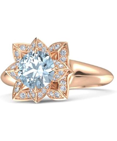 Created Round Cut Aquamarine 925 Sterling Silver 14K Gold Finish Engagement Wedding Lotus Flower Ring For Women Rose 5.5 $40....