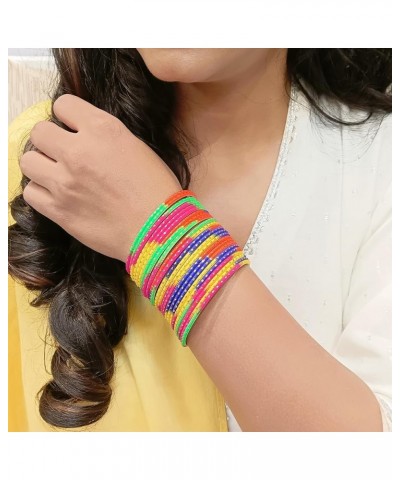 Indian Bangles Set Bollywood Plain Metal Bangle Bracelets Costume Jewelry for Women & Girls Multicolor (Set of 24 Pcs) 2-2 $1...