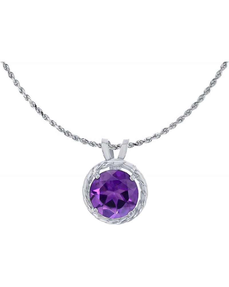 10K White Gold 6mm Round Rope Frame Rabbit Ear 18" Rope Chain Necklace Amethyst white-gold $61.64 Necklaces