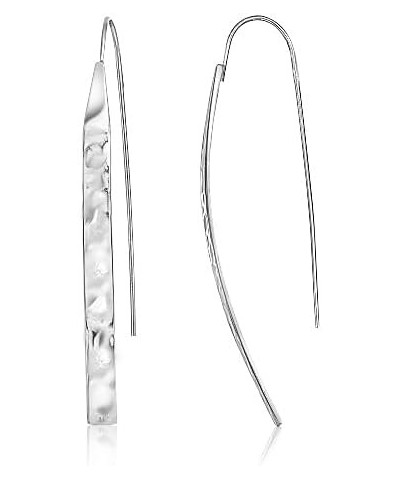 925 Sterling Silver High Polished Hammered Long Flat Bar Threader Drop Earrings for Women and Teen Girls, Silver, Yellow & Ro...