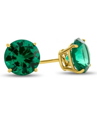 Solid 14k Gold Round 7mm Stone Post-With-Friction-Back Stud Earrings Simulated Emerald Yellow Gold $69.75 Earrings