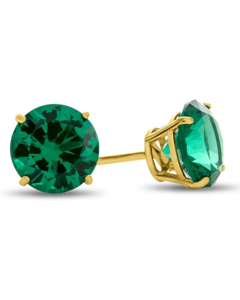 Solid 14k Gold Round 7mm Stone Post-With-Friction-Back Stud Earrings Simulated Emerald Yellow Gold $69.75 Earrings