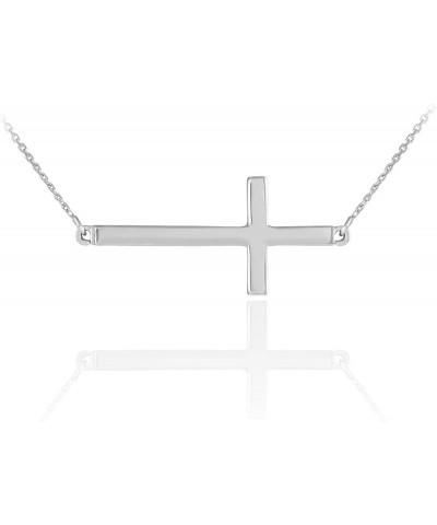 14k White Gold Contemporary Sideways Cross Necklace 16.0 Inches $128.25 Necklaces