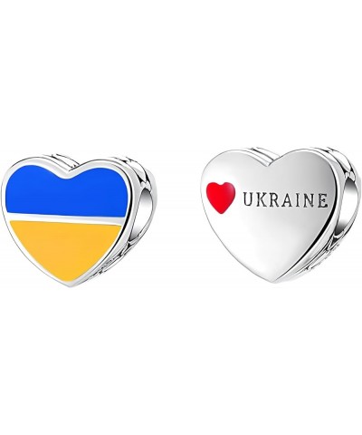 Ukrainian Flag Pendant | Variety | Silver Plated Bead Charm | Fit Bracelet For Women | DIY Jewelry Trinket Heart-Shaped $12.9...