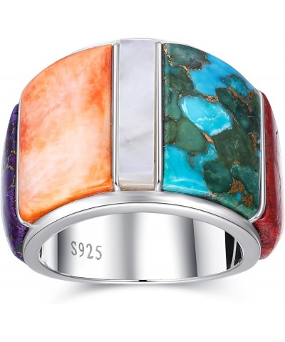 Wide Turquoise Ring for Women - 925 Sterling Silver Western Turquoise Statement Rings Multicolor Gemstones Wide Band Ring Val...