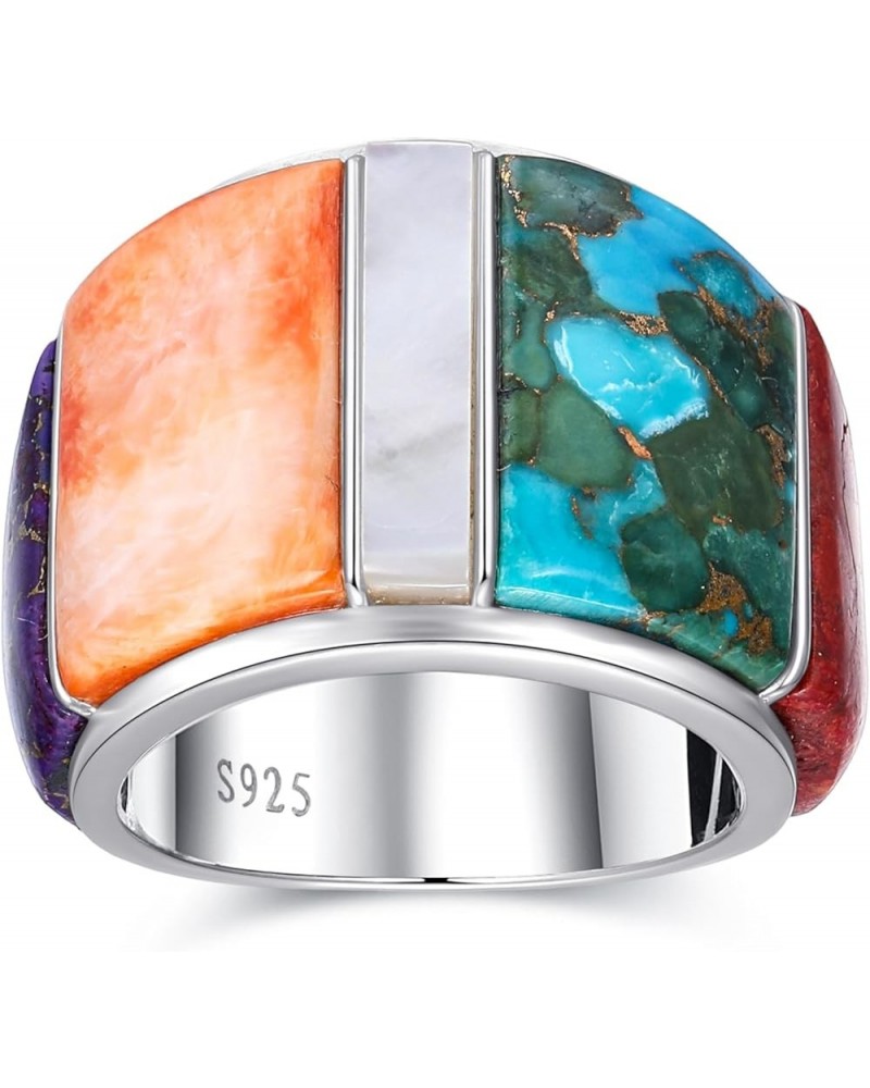 Wide Turquoise Ring for Women - 925 Sterling Silver Western Turquoise Statement Rings Multicolor Gemstones Wide Band Ring Val...