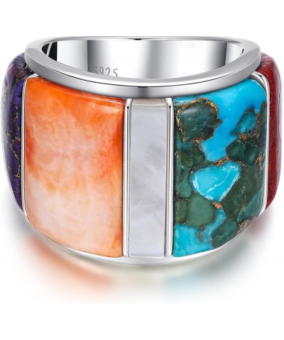 Wide Turquoise Ring for Women - 925 Sterling Silver Western Turquoise Statement Rings Multicolor Gemstones Wide Band Ring Val...