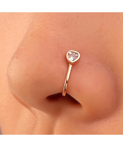 Crystal Heart Fake Nose Ring Gold Fake Septum Rings Shiny Zircon Heart Nose Cuff Tiny U-shaped Clip On Nose Ring Bendable Non...