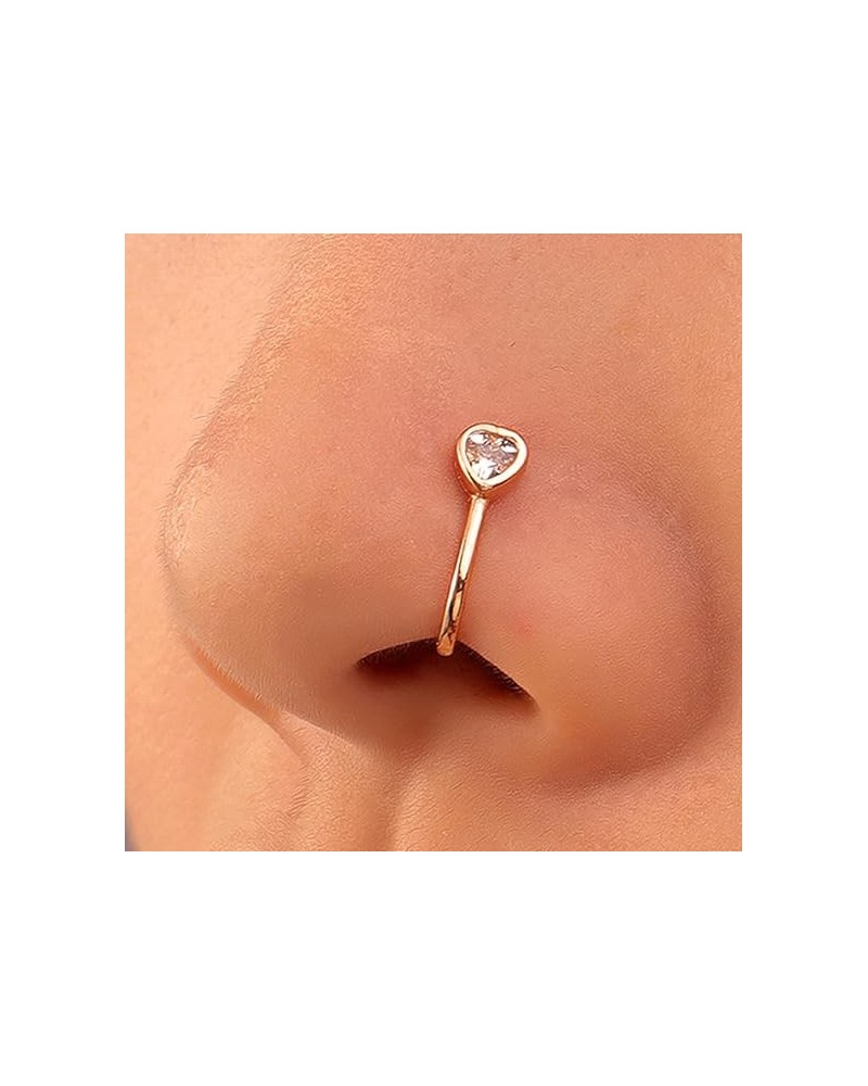 Crystal Heart Fake Nose Ring Gold Fake Septum Rings Shiny Zircon Heart Nose Cuff Tiny U-shaped Clip On Nose Ring Bendable Non...