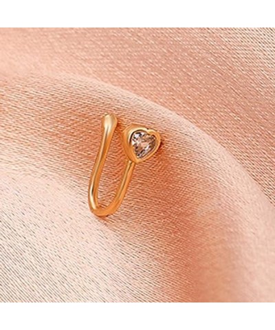 Crystal Heart Fake Nose Ring Gold Fake Septum Rings Shiny Zircon Heart Nose Cuff Tiny U-shaped Clip On Nose Ring Bendable Non...