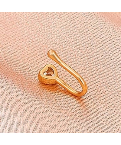 Crystal Heart Fake Nose Ring Gold Fake Septum Rings Shiny Zircon Heart Nose Cuff Tiny U-shaped Clip On Nose Ring Bendable Non...