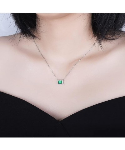 Lab Grown Emerald Necklace 925 Sterling Silver May Birthstone Pendant Necklaces for Women Necklace Anniversary Birthday Jewel...