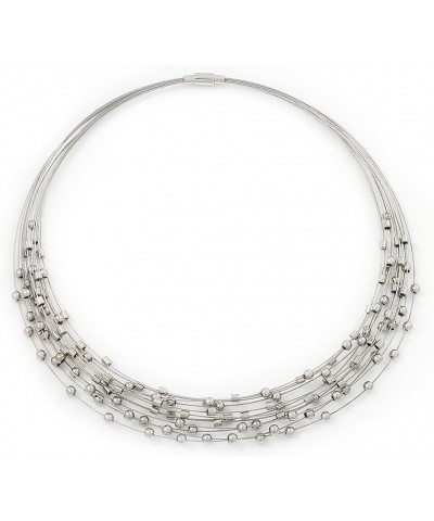 Rhodium Plated Multistrand Wire Beaded Magnetic Choker Necklace - 34cm Length $31.68 Necklaces