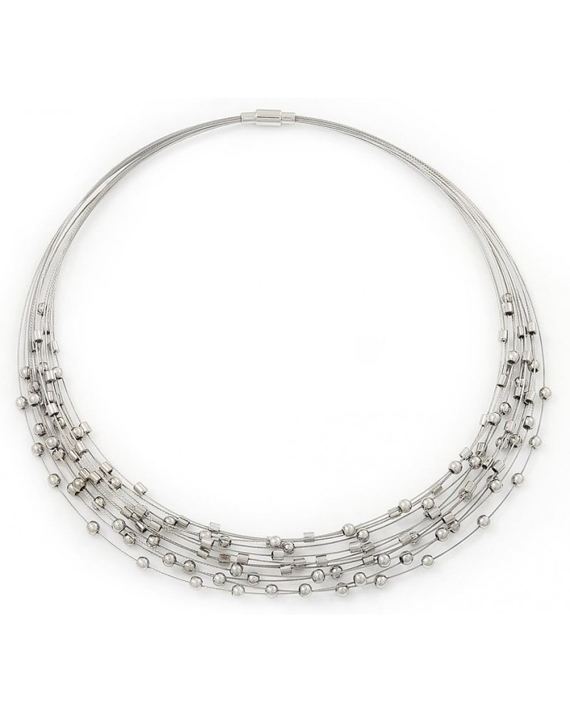 Rhodium Plated Multistrand Wire Beaded Magnetic Choker Necklace - 34cm Length $31.68 Necklaces