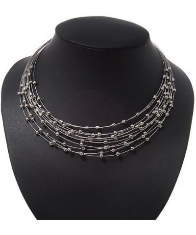 Rhodium Plated Multistrand Wire Beaded Magnetic Choker Necklace - 34cm Length $31.68 Necklaces