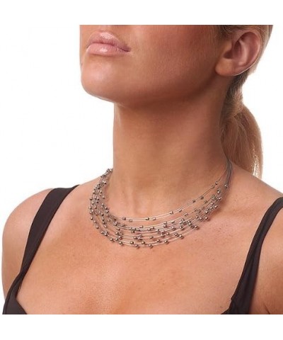 Rhodium Plated Multistrand Wire Beaded Magnetic Choker Necklace - 34cm Length $31.68 Necklaces