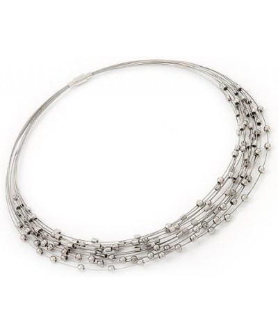 Rhodium Plated Multistrand Wire Beaded Magnetic Choker Necklace - 34cm Length $31.68 Necklaces