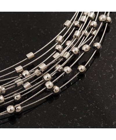 Rhodium Plated Multistrand Wire Beaded Magnetic Choker Necklace - 34cm Length $31.68 Necklaces