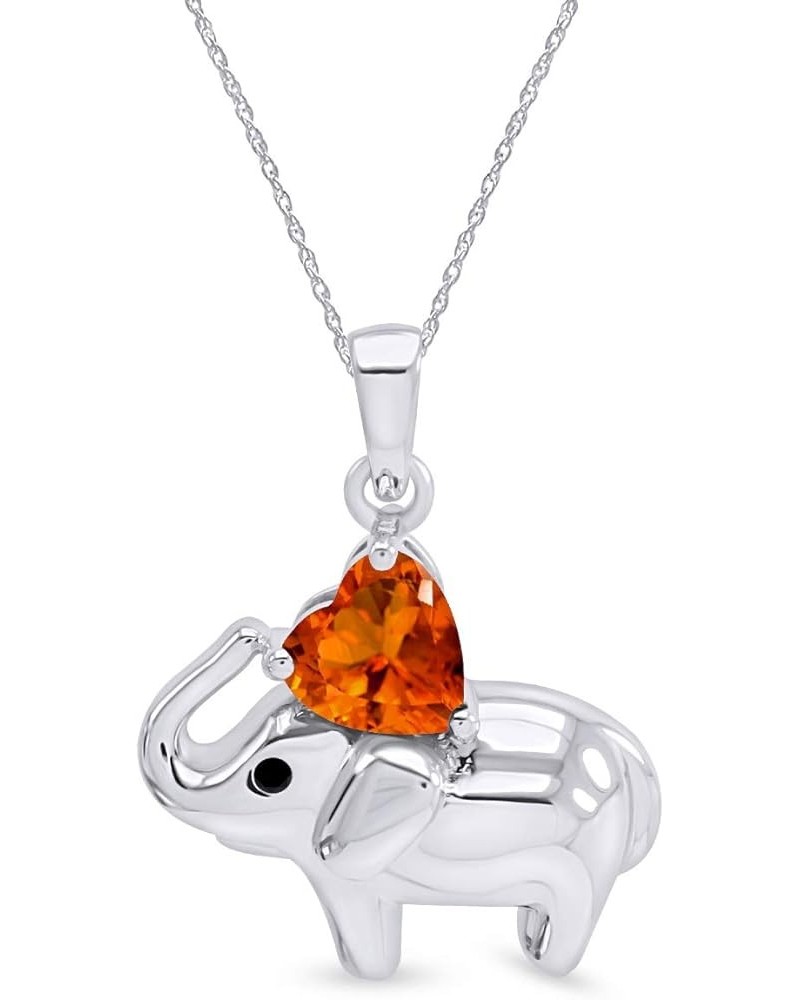 Valentine's Day Elephant Pendant Necklace Heart Shaped Simulated CZ 925 Sterling Silver white-gold-plated-silver : Citrine $2...