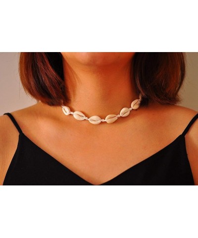 Sea Shell Necklace Choker For Women Summer Beach Natural Cowrie Shell Necklace Beige $7.40 Necklaces