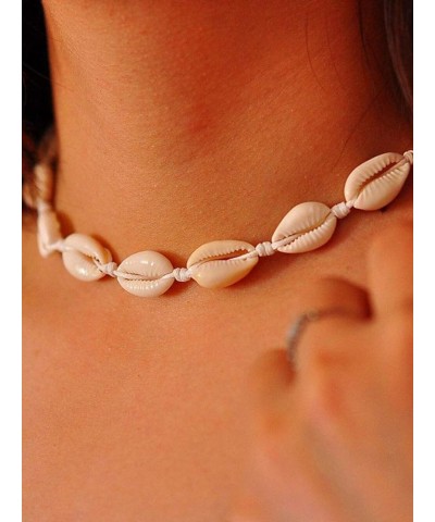 Sea Shell Necklace Choker For Women Summer Beach Natural Cowrie Shell Necklace Beige $7.40 Necklaces