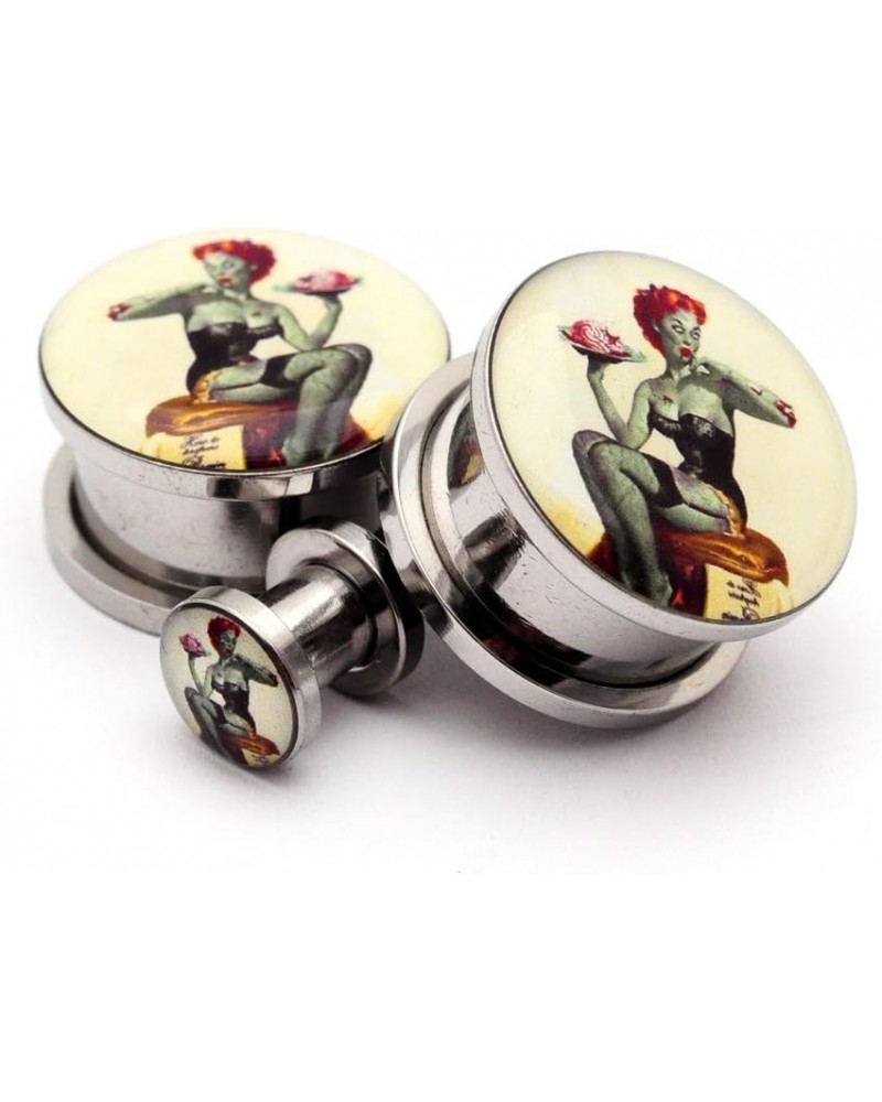 Screw on Plugs - Zombie Pinup Picture Plugs - Sold As a Pair 9/16" (14mm) $9.01 Body Jewelry