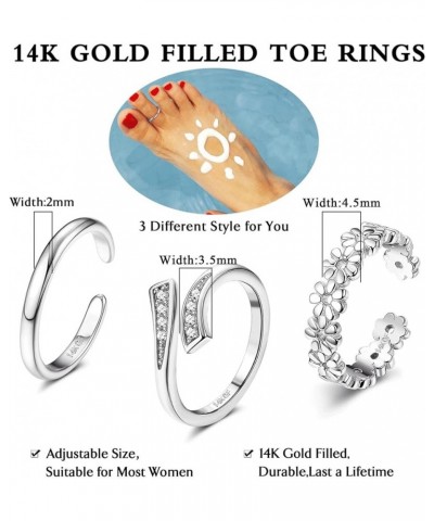 3PCS 14K Gold Filled Toe Rings for Women Adjustable Silver Gold Toe Ring Set Cute Opal CZ Daisy Flower Toe Rings Open Band Ha...