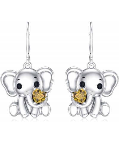 Elephant Earrings for Women 925 Sterling Silver Heart Cut Gemstone Birthstone with Elephant Drop Dangle Earrings Citrine $38....