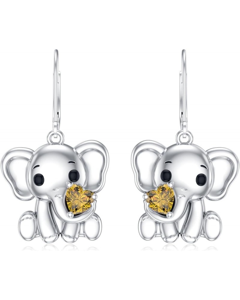 Elephant Earrings for Women 925 Sterling Silver Heart Cut Gemstone Birthstone with Elephant Drop Dangle Earrings Citrine $38....