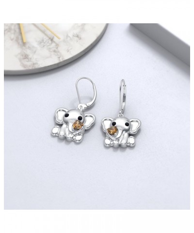 Elephant Earrings for Women 925 Sterling Silver Heart Cut Gemstone Birthstone with Elephant Drop Dangle Earrings Citrine $38....