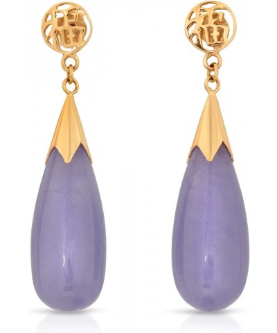 14K Yellow Gold Drop Shape Jade Earrings Purple $62.85 Earrings