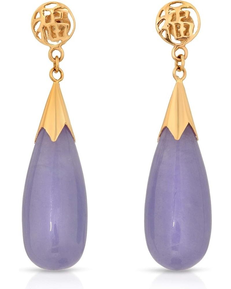 14K Yellow Gold Drop Shape Jade Earrings Purple $62.85 Earrings