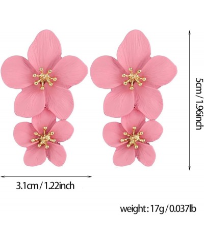 Bohemian Large Metal Double Flower Matt Long Drop Earring For Women Girls Statement Jewelry Gifts pink $6.50 Earrings