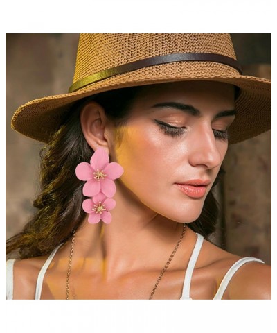 Bohemian Large Metal Double Flower Matt Long Drop Earring For Women Girls Statement Jewelry Gifts pink $6.50 Earrings