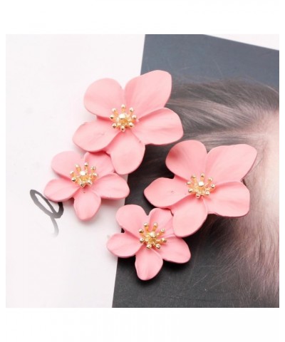 Bohemian Large Metal Double Flower Matt Long Drop Earring For Women Girls Statement Jewelry Gifts pink $6.50 Earrings