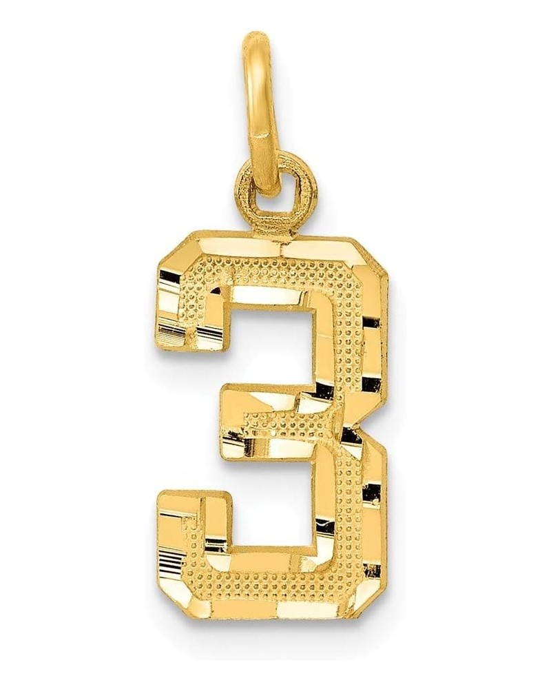 Solid 14k Yellow Gold Casted Small Diamond-Cut Number 3 Charm Pendant - 20mm x 7mm $55.20 Pendants