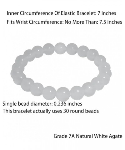 Natural Gemstone 6mm Round Bead Stretch Bracelet, Gemstone Beaded Bracelet For Women, Men And Teenagers Grade 7A White Agate ...