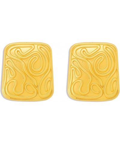 Large Rectangle Gold Plated Medieval Style Carved Pattern Stud Earrings for Women Teen Girls,Big Vintage Texture Irregular Ge...