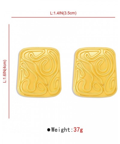 Large Rectangle Gold Plated Medieval Style Carved Pattern Stud Earrings for Women Teen Girls,Big Vintage Texture Irregular Ge...