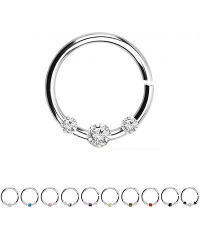 925 Sterling Silver Nose Ring Tragus Daith Helix Ear Cartilage Septum Hoop 3 Stone CHOOSE YOUR COLOR 5/16" - 8mm 18G Red-Oran...