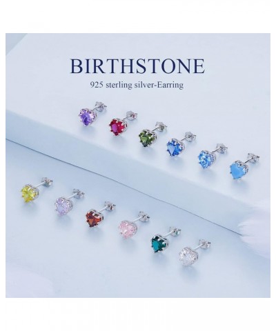 Birthstone Stud Earrings 925 Sterling Silver Hypoallergenic, January - December Cubic Zirconia Crystal Clear Simple Heart Stu...