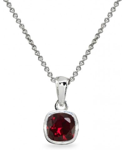 Sterling Silver Genuine or Synthetic Gemstone 7mm Cushion-Cut Bezel-Set Dainty Pendant Necklace Synthetic Ruby - July $15.67 ...